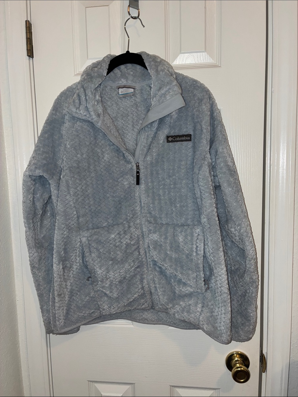 Columbia Light blue fluffy Zip jacket